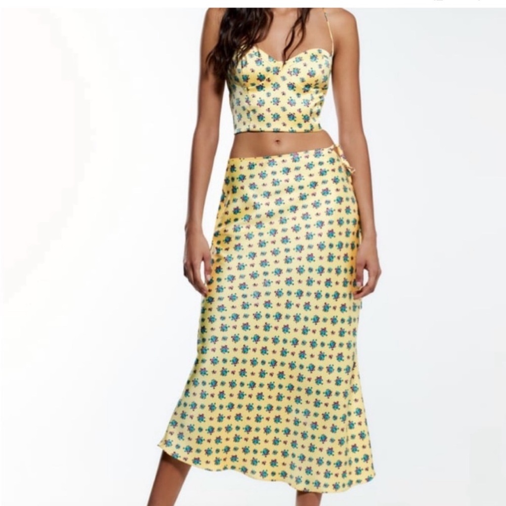 Floral Yellow Wrap Skirt and top set
